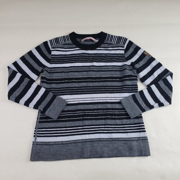 Obermeyer Merino Wool Blend Sweater Womens Large Gray Striped Ski Pullover - Picture 2 of 9
